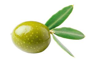ai generiert Olive mit ein Grün Blatt auf ein transparent Hintergrund foto
