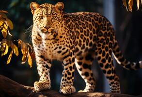ai generiert eopard auf ein Weiß Hintergrund im Vorderseite von ein Zoo. foto