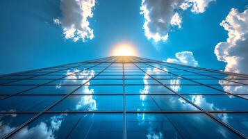 ai generiert hoch aufragend Gebäude mit Wolken foto