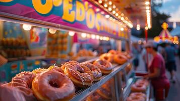 ai generiert Reihe von Donuts auf oben von Maschine foto