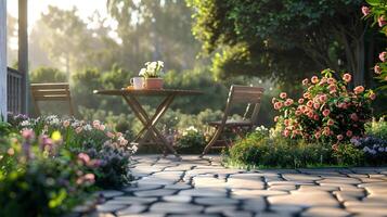 ai generiert das Garten ist ein schön Rahmen zum das Sommer. foto