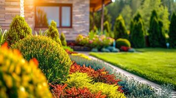 ai generiert das Garten ist ein schön Rahmen zum das Sommer. foto