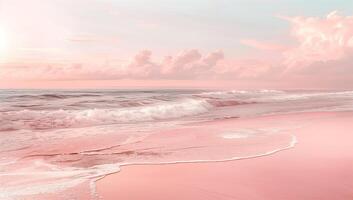 ai generiert schön Sonnenuntergang auf das Strand mit Sanft Wellen und Pastelle Farben foto