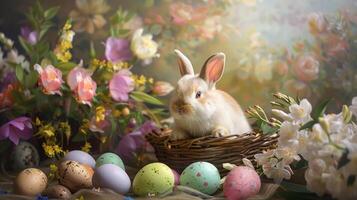 ai generiert Ostern Hase mit Ostern Eier foto