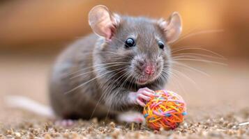 ai generiert Ratte spielen mit ein Ball von Garn foto