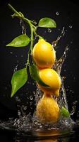 ai generiert Gruppe von Zitronen mit Wasser Tröpfchen foto
