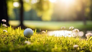 ai generiert Golf Ball auf ein Golf Kurs foto