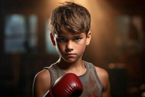 ai generiert entschlossen jung Boxer im das Ring. Kinder Boxen foto