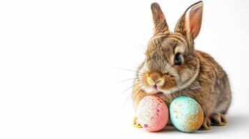 ai generiert freudig Ostern Hase. isoliert auf Weiß mit Kopieren Raum foto