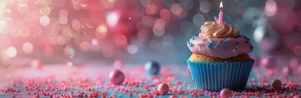 ai generiert Cupcake mit ein Kerze foto