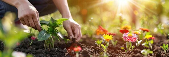 ai generiert Pflanzen Blumen im sonnig Garten foto