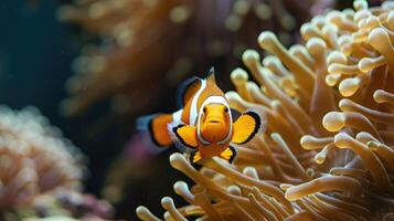 ai generiert Amphiprion ocellaris Clownfisch und Anemone im Meer. foto