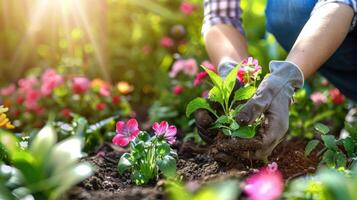 ai generiert Pflanzen Blumen im sonnig Garten foto