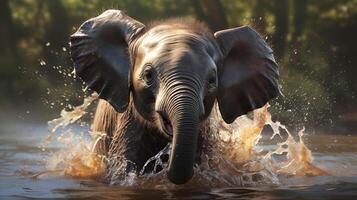 ai generiert bezaubernd Baby Elefant gefangen im ein spielerisch Moment foto