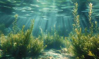 ai generiert Sonne leuchtenden durch Wasser im das Ozean foto