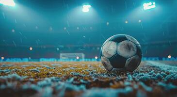 ai generiert Fußball Ball auf Feld foto