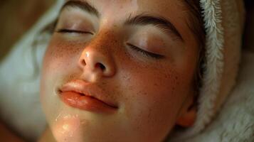 ai generiert Frau Empfang Gesichts- Massage foto