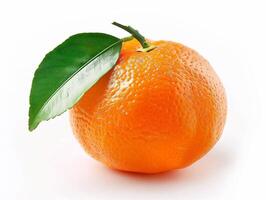 ai generiert ein Mandarin mit ein Blatt auf es Weiß Hintergrund foto