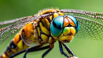 ai generiert Nahansicht von ein schön Libelle im Natur foto