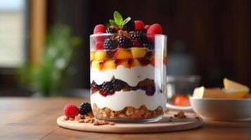 ai generiert köstlich Frühstück Parfait mit Joghurt foto
