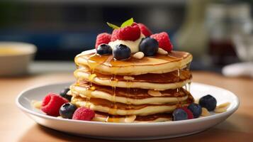 ai generiert Gluten kostenlos Frühstück mit Mandel Mehl Pfannkuchen foto