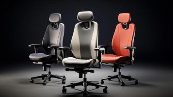 ai generiert ergonomisch Büro Stühle mit einstellbar Eigenschaften und komfortabel Kissen foto