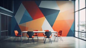 ai generiert ein Mauer Kunst mit geometrisch Design und Farbe im ein Büro foto