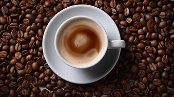 ai generiert Kaffee Tasse trinken Koffein Bohne aromatisch zum Frühstück foto