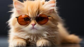 ai generiert Baby Katze tragen Sonnenbrille komisch Kätzchen spielerisch wenig Pfote foto