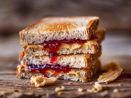 ai generiert klassisch Erdnuss Butter und Gelee Sandwich foto