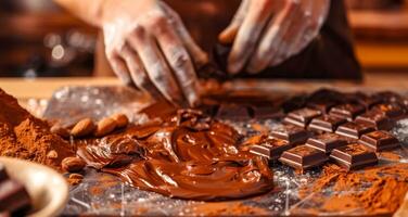 ai generiert Handwerker Chocolatier Handarbeit Gourmet Leckereien foto