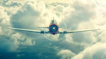 ai generiert Jahrgang Flugzeug hochfliegend über Wolken foto