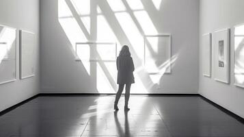 ai generiert Silhouette von ein Person im ein modern Kunst Galerie foto