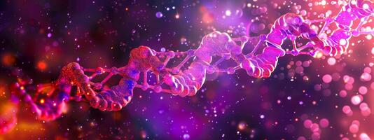 ai generiert beschwingt DNA Strand gegen kosmisch Hintergrund foto