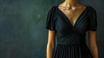 ai generiert elegant schwarz Kleid auf unbekannt Frau foto