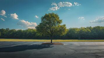 ai generiert Baum im Mitte von Parkplatz Menge foto