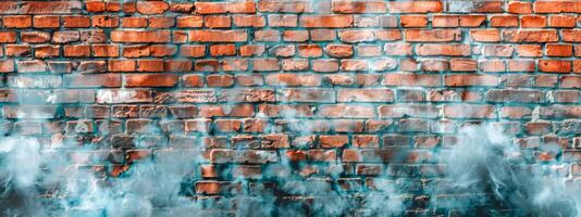 ai generiert Jahrgang Backstein Mauer mit ätherisch Nebel foto