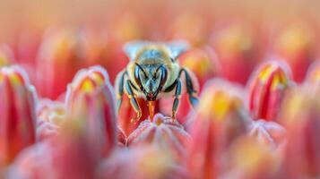 ai generiert fliegen Sitzung auf oben von ein Rosa Blume foto