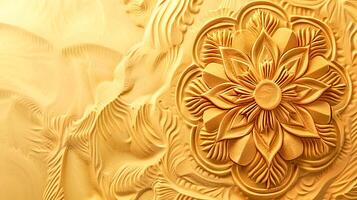 ai generiert elegant geschnitzt Blumen- Muster im golden Linderung mit kompliziert Einzelheiten foto