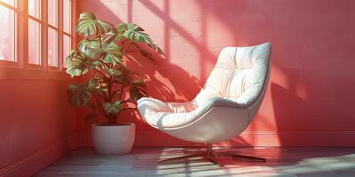ai generiert Weiß Stuhl neben eingetopft Pflanze foto