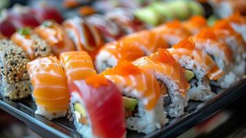 ai generiert sortiert Sushi Teller foto