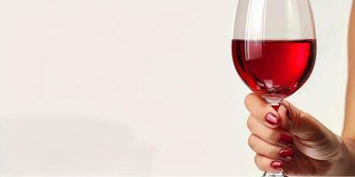 ai generiert Hand halten ein Glas von rot Wein foto