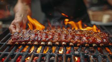 ai generiert Person Kochen Essen auf Grill foto