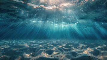 ai generiert Sonnenstrahlen erleuchten Koralle Riff unter Wasser foto