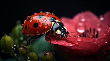 ai generiert Wald Insekt auf ein Blume, Makro Tierwelt Fotografie foto
