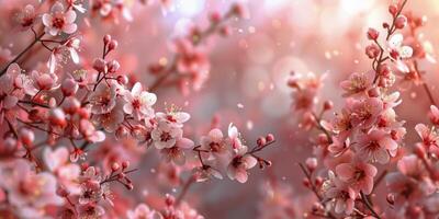 ai generiert Rosa Blumen Blühen auf ein sonnig Tag foto