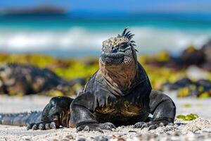 ai generiert Marine Leguan auf Galapagos Inseln Strand. foto