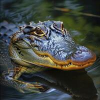 ai generiert groß Alligator im das Wasser foto