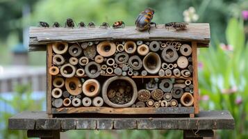 ai generiert hölzern Garten Insekt Zuhause im Garten foto