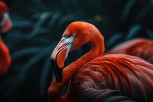 ai generiert schön Flamingo Gehen im das Wasser. foto